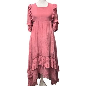 Mia Joy Pink Boho Prairie Maxi Dress Ruffle Cottagecore Ren Faire Whimsical 14
